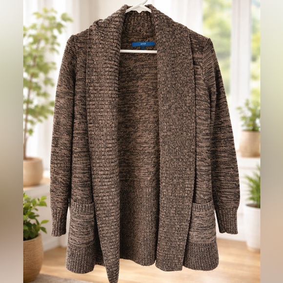 Apt. 9 Sweaters - APT 9 Marled Brown Open Front Cardigan Sweater Shawl Collar Pockets Size M